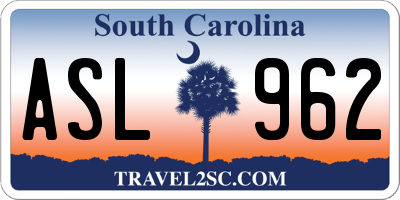 SC license plate ASL962