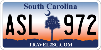 SC license plate ASL972