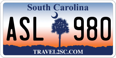 SC license plate ASL980