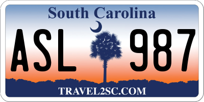 SC license plate ASL987