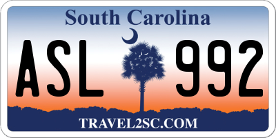 SC license plate ASL992
