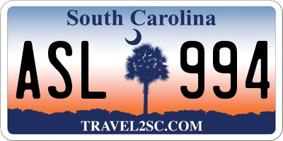 SC license plate ASL994