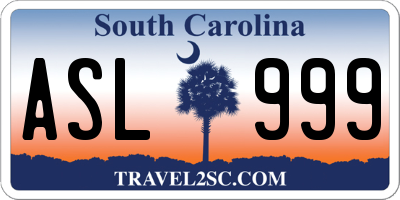 SC license plate ASL999
