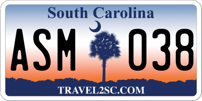 SC license plate ASM038