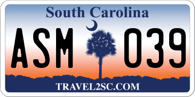 SC license plate ASM039