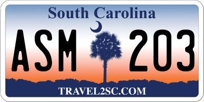 SC license plate ASM203