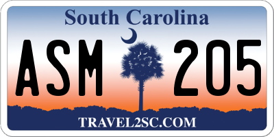 SC license plate ASM205