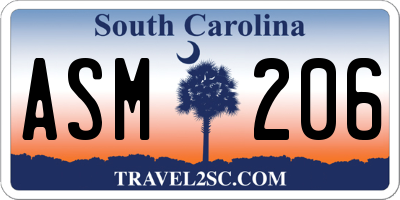 SC license plate ASM206