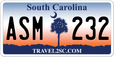 SC license plate ASM232