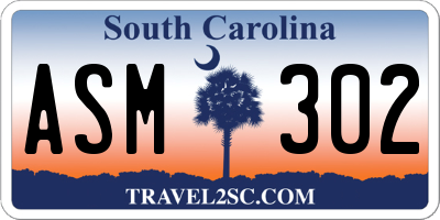 SC license plate ASM302