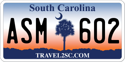 SC license plate ASM602