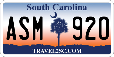 SC license plate ASM920