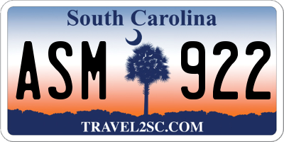 SC license plate ASM922