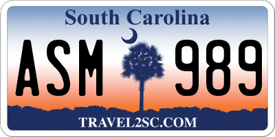 SC license plate ASM989