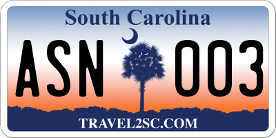 SC license plate ASN003