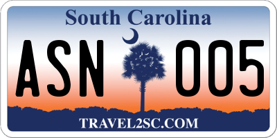 SC license plate ASN005