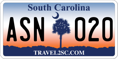 SC license plate ASN020
