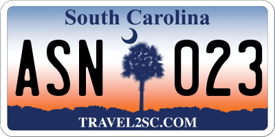 SC license plate ASN023
