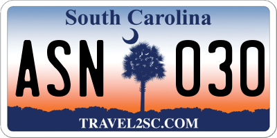 SC license plate ASN030
