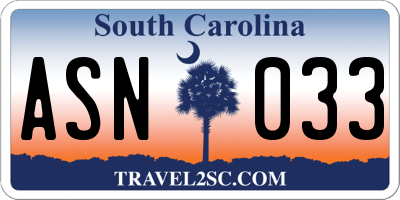 SC license plate ASN033