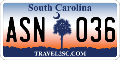 SC license plate ASN036