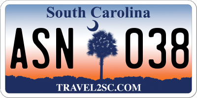 SC license plate ASN038