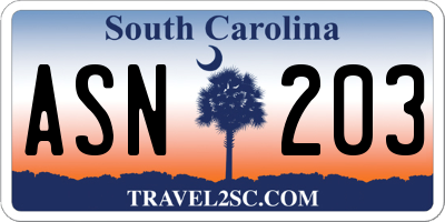 SC license plate ASN203