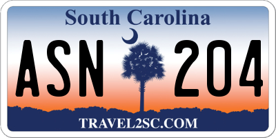SC license plate ASN204
