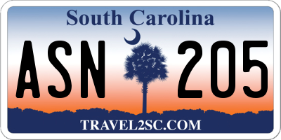 SC license plate ASN205