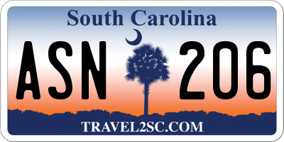 SC license plate ASN206