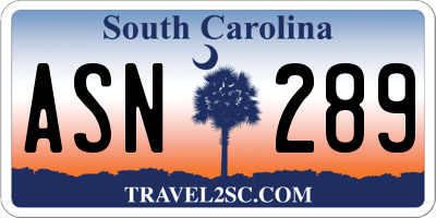 SC license plate ASN289