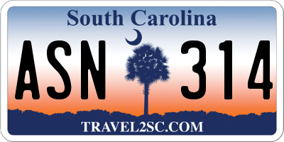 SC license plate ASN314
