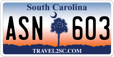 SC license plate ASN603
