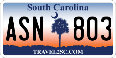 SC license plate ASN803