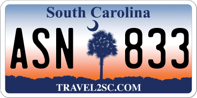 SC license plate ASN833