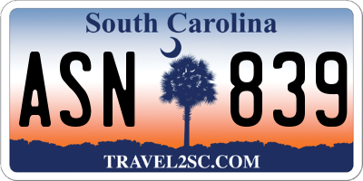 SC license plate ASN839