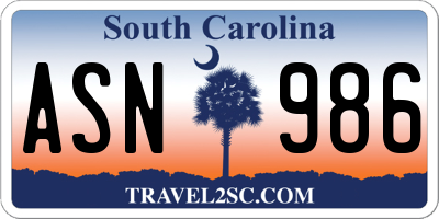 SC license plate ASN986