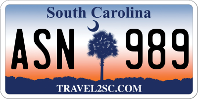 SC license plate ASN989