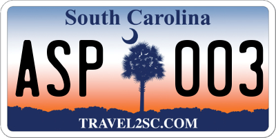 SC license plate ASP003