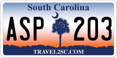 SC license plate ASP203