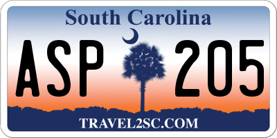 SC license plate ASP205