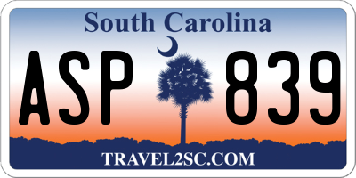 SC license plate ASP839