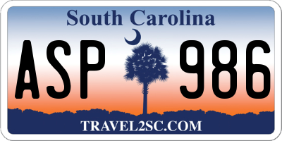 SC license plate ASP986