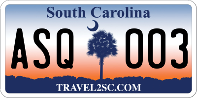 SC license plate ASQ003