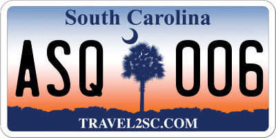 SC license plate ASQ006