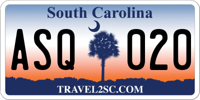 SC license plate ASQ020