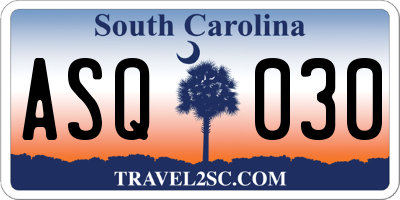 SC license plate ASQ030