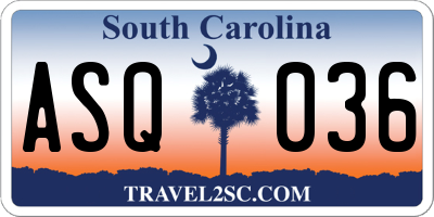 SC license plate ASQ036