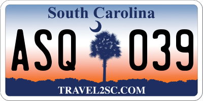 SC license plate ASQ039