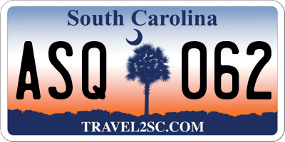 SC license plate ASQ062